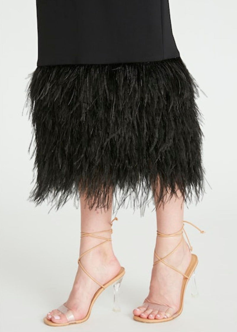MONIQUE LHUILLIER Crepe Fringe Hem Midi Dress