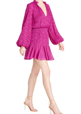 MONIQUE LHUILLIER Long Sleeve Chiffon Short Dress
