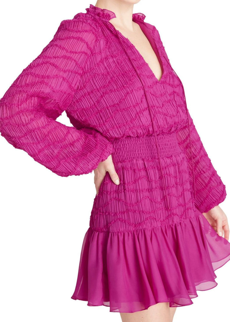 MONIQUE LHUILLIER Long Sleeve Chiffon Short Dress