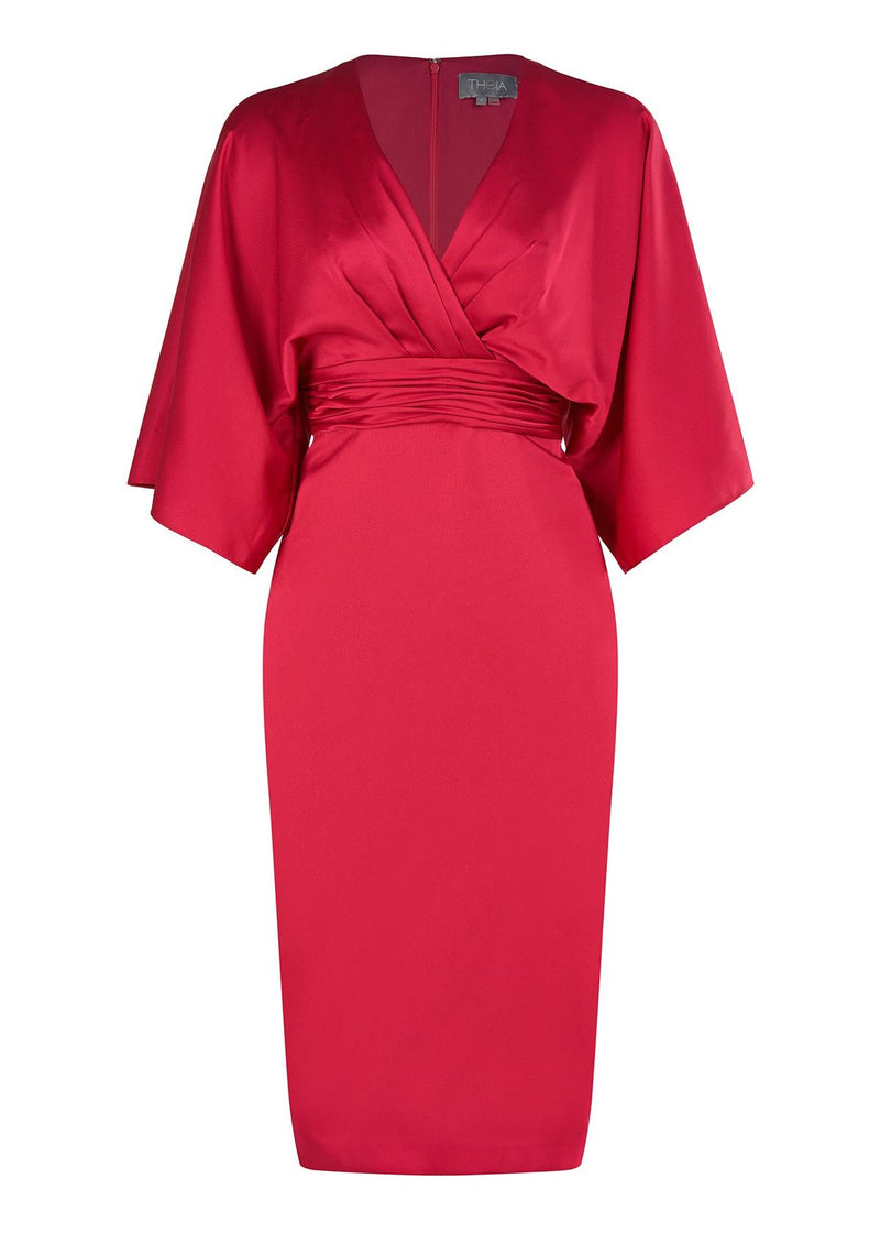 THEIA Pomegranate Kimono Satin Cocktail Dress