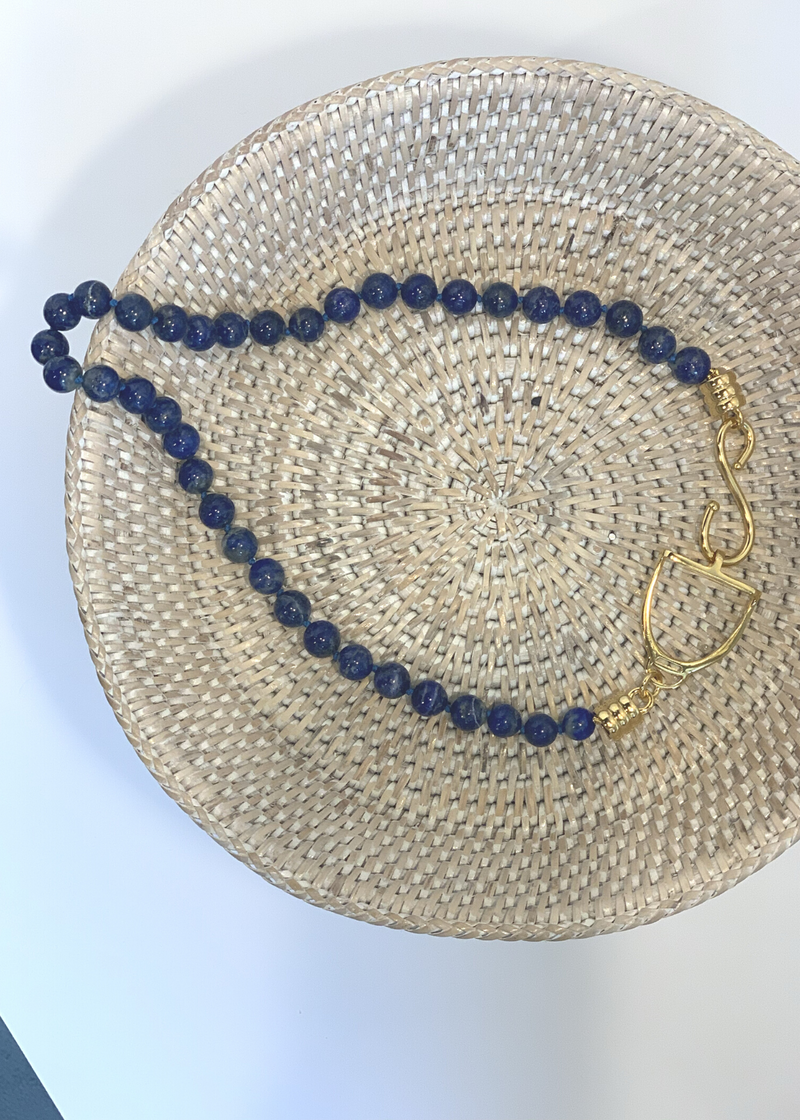 Carriage House 20 Inch Lapis Necklace with Gold Stirrup Hardware