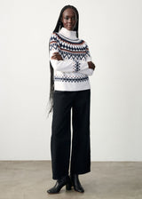 WHITE + WARREN Cashmere Fair Isle Mock Sweater in White
