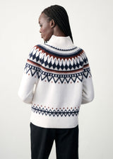 WHITE + WARREN Cashmere Fair Isle Mock Sweater in White