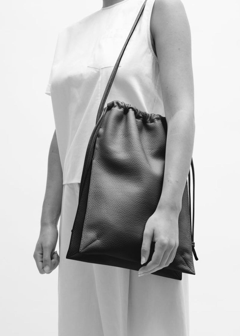 BEHNO Frida Nappa Leather Ruched Shoulder Handbag - Black