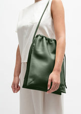 BEHNO Frida Ruched Pebble Leather Shoulder Handbag - Forest