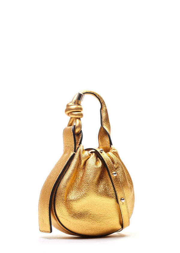 BEHNO Ina Mini Crossbody Metallic Ruched Handbag - Bright Gold