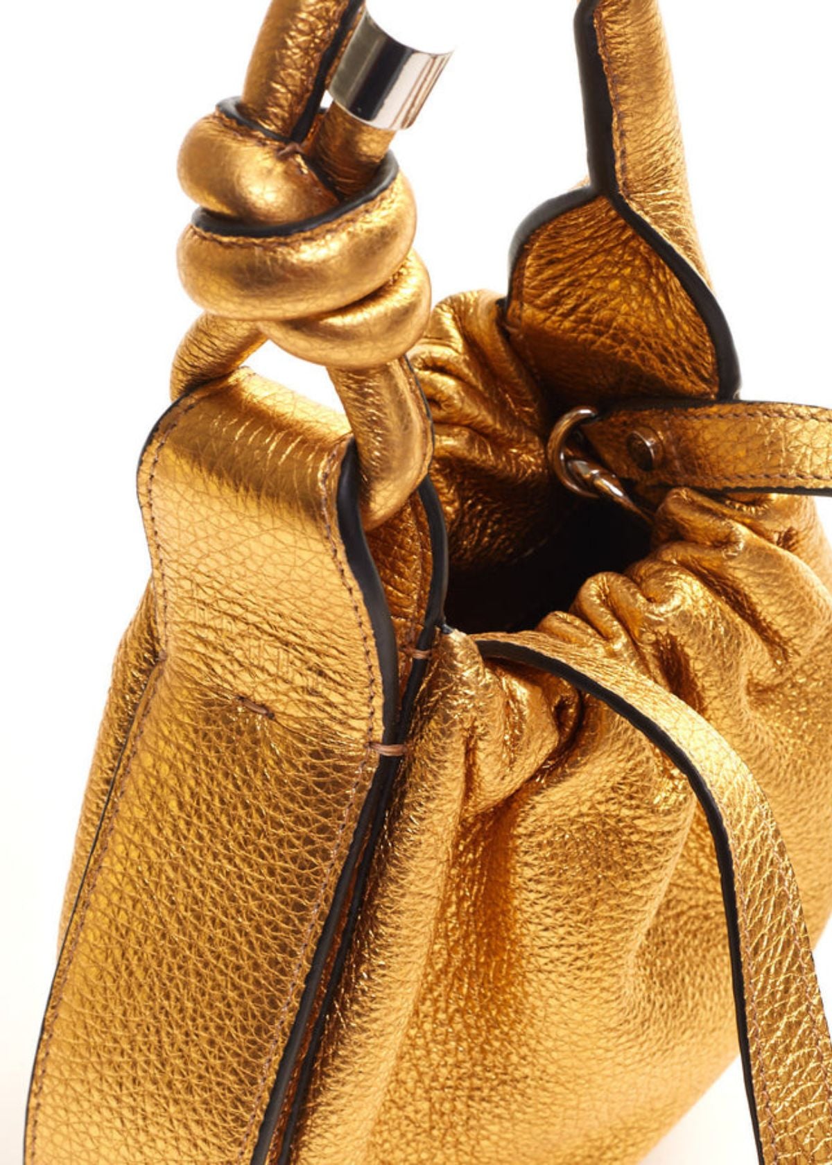 BEHNO Ina Mini Crossbody Metallic Ruched Handbag - Bright Gold