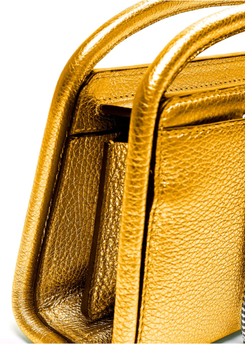 BEHNO Lex Mini Accordion Metallic Handbag - Bright Gold